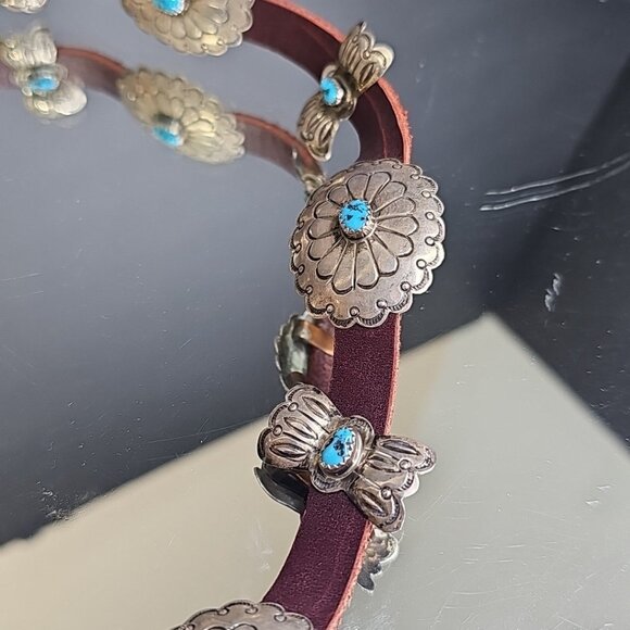 John Delvin Sterling Silver Turquoise Navajo Belt Ladies Amazing Piece 43 Inches - Picture 6 of 16